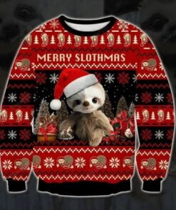 Baby Sloth And Christmas Red Black Ugly Christmas Sweater, All Over Print Sweatshirt, Ugly Sweater, Christmas Sweaters, Hoodie, Sweater