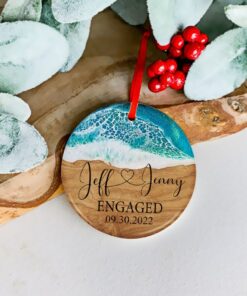 Beach Engaged Ceramic Ornament, Just Engaged Ornament With Names, Personalized Engagement Gift For Couple, Engagement Party Gift For Friends