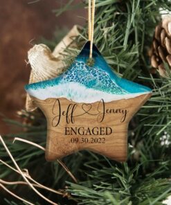 Beach Engaged Ceramic Ornament, Just Engaged Ornament With Names, Personalized Engagement Gift For Couple, Engagement Party Gift For Friends
