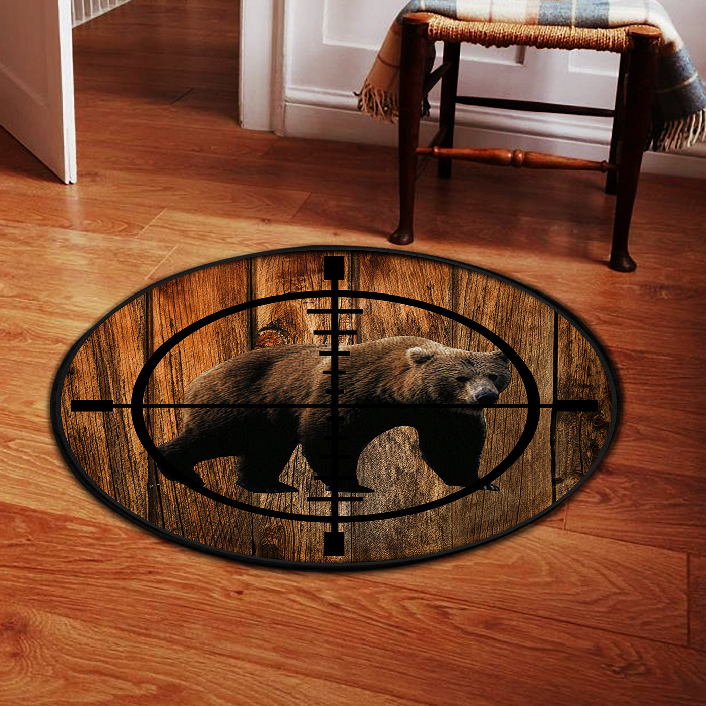 Bear in Scope Hunting Round Rug, Carpet
