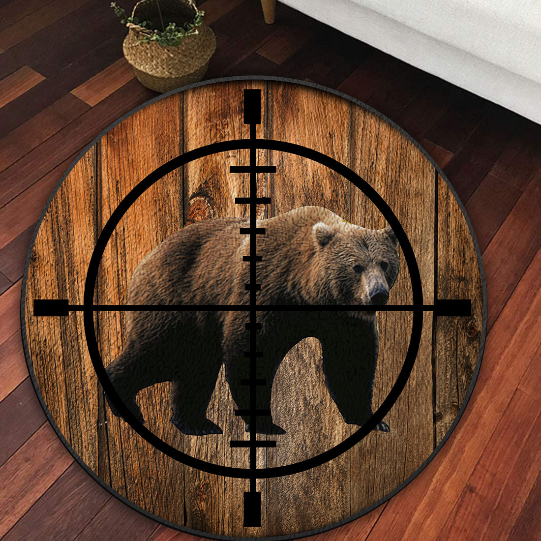 Bear in Scope Hunting Round Rug, Carpet