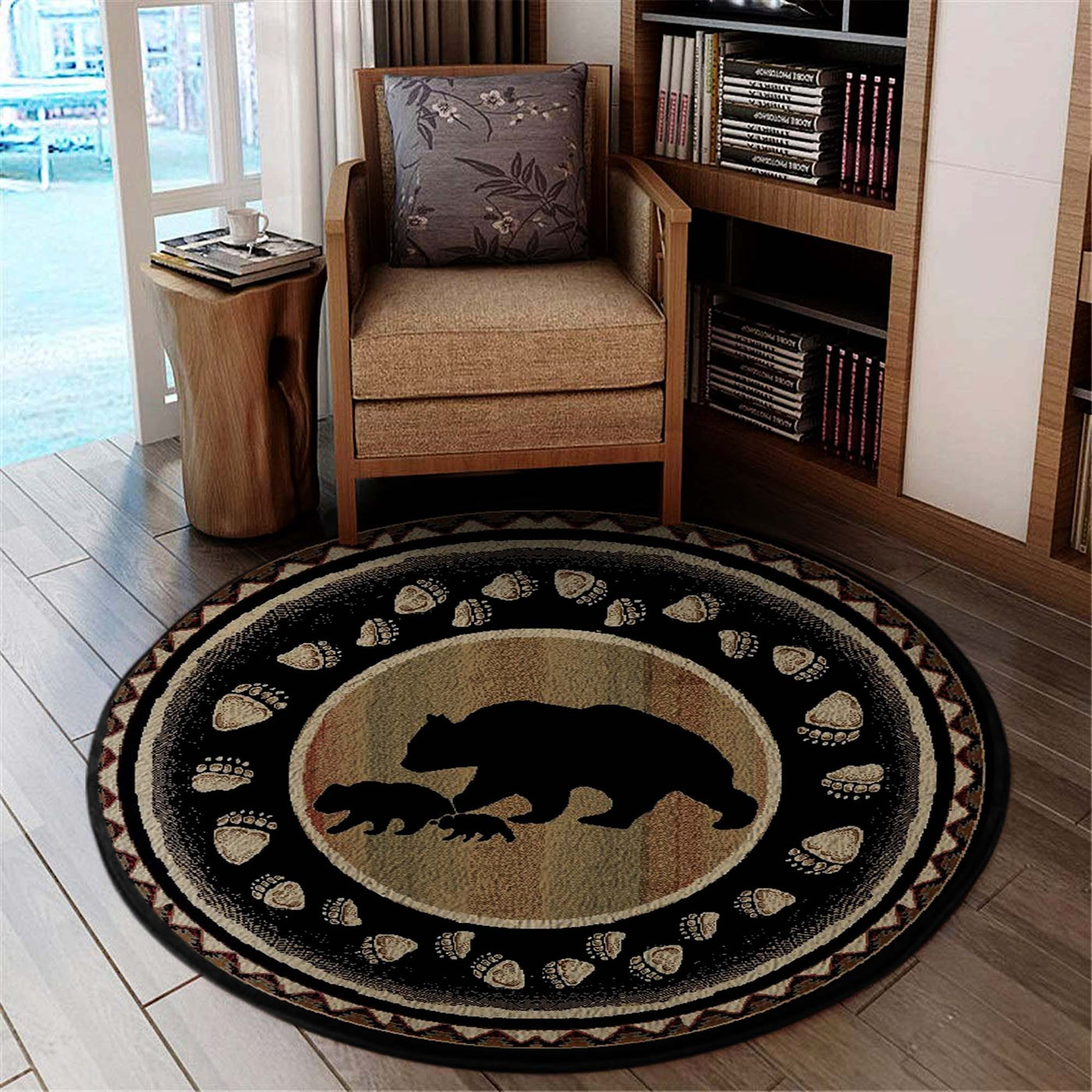 Black Bear Lodge Cabin Round Rug, Carpet