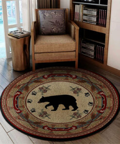 Black and Red Bear Lodge Cabin Round Rug, Carpet