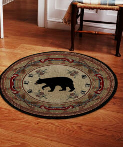 Black and Red Bear Lodge Cabin Round Rug, Carpet