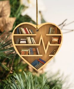Bookshelf 2D Ceramic Ornament, Creative Unique Christmas Tree Ornament Gift For Her Him, Librarian Book Ornament, Bookworm, Book Lover Gift