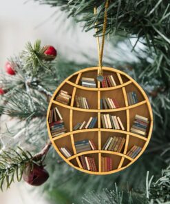Bookshelf 2D Ceramic Ornament, Creative Unique Christmas Tree Ornament Gift For Her Him, Librarian Book Ornament, Bookworm, Book Lover Gift