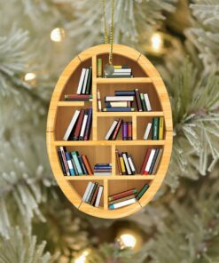 Bookshelf 2D Ceramic Ornament, Creative Unique Christmas Tree Ornament Gift For Her Him, Librarian Book Ornament, Bookworm, Book Lover Gift