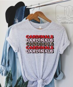 Cardinals Stacked Cheetah Print, Multi Color Print Bleached or Solid Tee