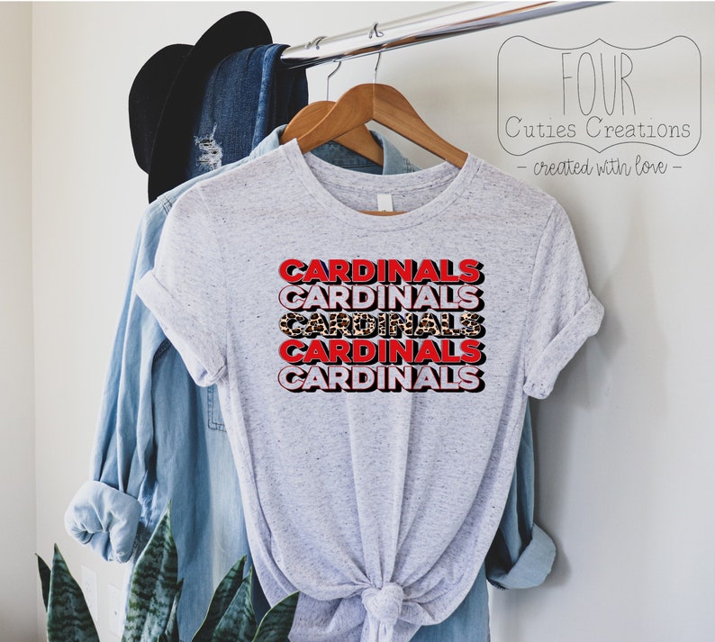 Cardinals Stacked Cheetah Print, Multi Color Print Bleached or Solid Tee