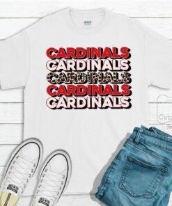Cardinals Stacked Cheetah Print, Multi Color Print Bleached or Solid Tee