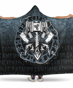 Celtic Huginn And Muninn Raven Viking Hooded Blanket