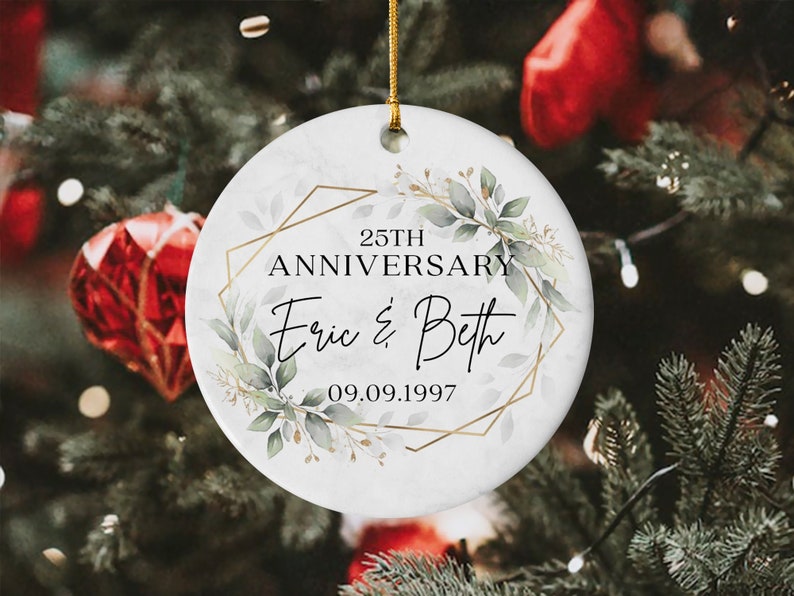 Custom Anniversary Ceramic Ornament, Anniversary Gift For Any Number Of Years Married 10th 20th 40th 50th, Personalized Marriage Anniversary