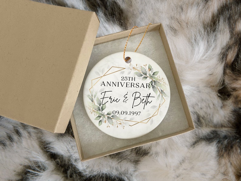 Custom Anniversary Ceramic Ornament, Anniversary Gift For Any Number Of Years Married 10th 20th 40th 50th, Personalized Marriage Anniversary
