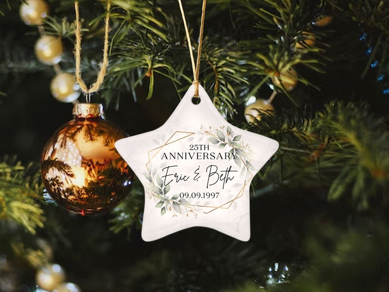 Custom Anniversary Ceramic Ornament, Anniversary Gift For Any Number Of Years Married 10th 20th 40th 50th, Personalized Marriage Anniversary