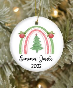Custom Baby's Name Rainbow Ceramic Ornament, Personalized Girls Boys Rainbow Ornament, 1st Christmas 2022 Cute Newborn Baby Shower Gift