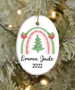 Custom Baby's Name Rainbow Ceramic Ornament, Personalized Girls Boys Rainbow Ornament, 1st Christmas 2022 Cute Newborn Baby Shower Gift