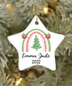 Custom Baby's Name Rainbow Ceramic Ornament, Personalized Girls Boys Rainbow Ornament, 1st Christmas 2022 Cute Newborn Baby Shower Gift