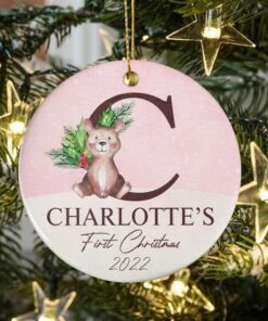 Custom Cute Baby Bear Baby's First Christmas Ceramic Ornament, Personalized First Christmas Ornament, 1st Christmas 2022 Cute Baby Gift