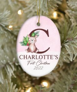 Custom Cute Baby Bear Baby's First Christmas Ceramic Ornament, Personalized First Christmas Ornament, 1st Christmas 2022 Cute Baby Gift