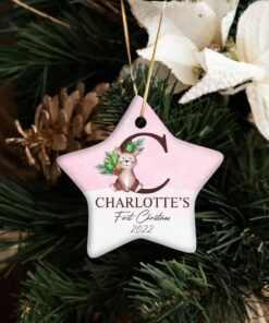 Custom Cute Baby Bear Baby's First Christmas Ceramic Ornament, Personalized First Christmas Ornament, 1st Christmas 2022 Cute Baby Gift