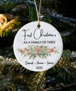 Custom Family Of Three Four Christmas Ceramic Ornament, New Family Ornament, Baby's First Christmas Ornament, Personalized Family Ornament