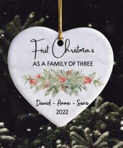 Custom Family Of Three Four Christmas Ceramic Ornament, New Family Ornament, Baby's First Christmas Ornament, Personalized Family Ornament