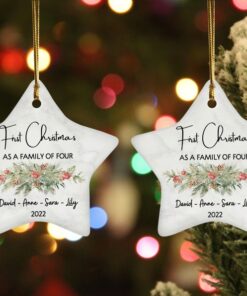 Custom Family Of Three Four Christmas Ceramic Ornament, New Family Ornament, Baby's First Christmas Ornament, Personalized Family Ornament