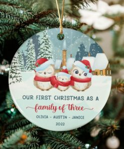 Custom First Christmas As A Owl Family Of Three Ceramic Ornament, New Family, Baby's First Christmas, First Christmas Together, Anniversary