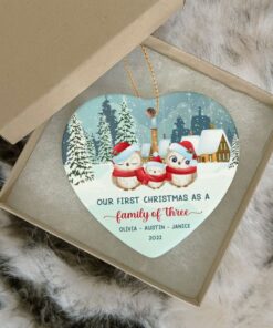Custom First Christmas As A Owl Family Of Three Ceramic Ornament, New Family, Baby's First Christmas, First Christmas Together, Anniversary