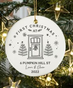 Custom First Christmas At Ceramic Ornament, Xmas In New Home Bauble Gift, Hanging Tree Ornament For Family, Christmas In New House 2022
