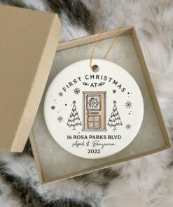 Custom First Christmas At Ceramic Ornament, Xmas In New Home Bauble Gift, Hanging Tree Ornament For Family, Christmas In New House 2022