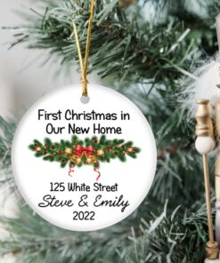 Custom First Christmas In Our New Home Ceramic Ornament, Personalized New Home Christmas, 2022 New House Ornament Gift, Christmas Keepsake
