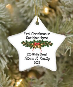 Custom First Christmas In Our New Home Ceramic Ornament, Personalized New Home Christmas, 2022 New House Ornament Gift, Christmas Keepsake