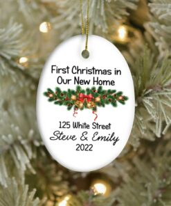 Custom First Christmas In Our New Home Ceramic Ornament, Personalized New Home Christmas, 2022 New House Ornament Gift, Christmas Keepsake