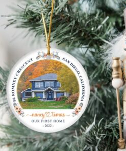 Custom First Home Ceramic Ornament, Housewarming Gift, New House Address Christmas Ornament From Photo, Real Estate Realtor Closing Gift