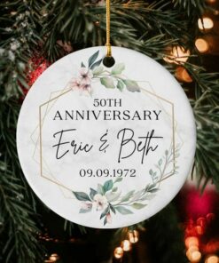 Custom Flower Frames Anniversary Ceramic Ornament, Marriage Anniversary. Anniversary Gift For Any Number Of Years Married 10th 20th 50th