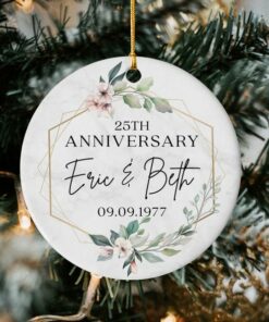 Custom Flower Frames Anniversary Ceramic Ornament, Marriage Anniversary. Anniversary Gift For Any Number Of Years Married 10th 20th 50th