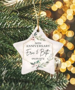 Custom Flower Frames Anniversary Ceramic Ornament, Marriage Anniversary. Anniversary Gift For Any Number Of Years Married 10th 20th 50th