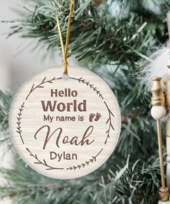 Custom Hello World My Name Is Baby Arrival Ceramic Ornament (Not Made of Wooden), Baby Name Birth Announcement, Baby Shower Gift, Hospital, Newborn, Pregnancy