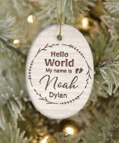 Custom Hello World My Name Is Baby Arrival Ceramic Ornament (Not Made of Wooden), Baby Name Birth Announcement, Baby Shower Gift, Hospital, Newborn, Pregnancy