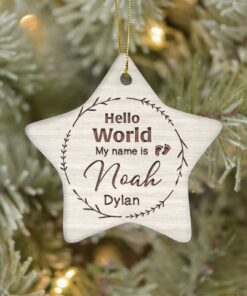 Custom Hello World My Name Is Baby Arrival Ceramic Ornament (Not Made of Wooden), Baby Name Birth Announcement, Baby Shower Gift, Hospital, Newborn, Pregnancy