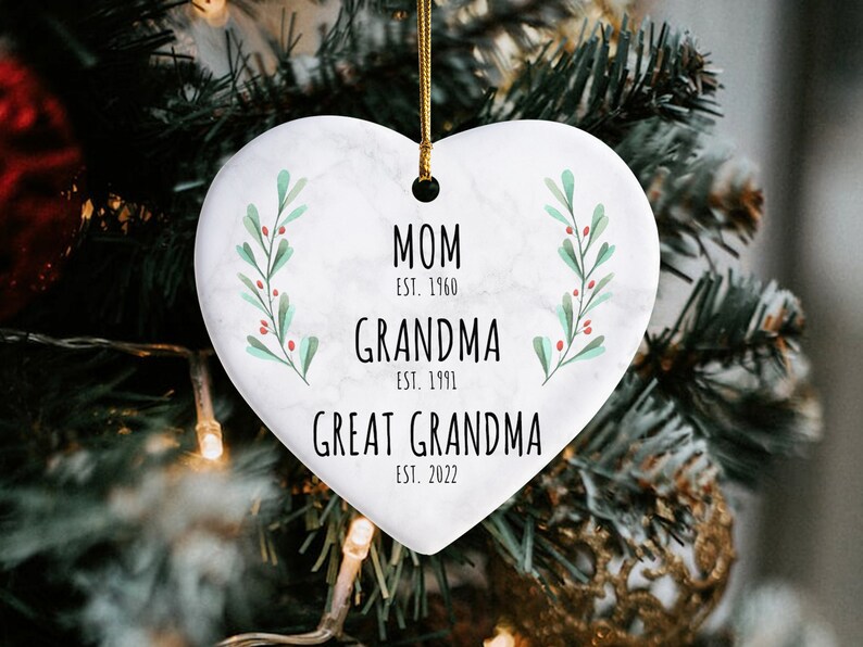 Custom Mom, Grandma, Great Grandma Ceramic Ornament, Pregnancy Announcement, Pregnancy Reveal, New Baby Reveal, Christmas Ornaments For Her