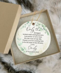 Custom Mother Of Groom Bride Thank You Ceramic Ornament, Wedding Party Floral With Sayings, Keepsake Quote Gift For Her From Daughter In Law