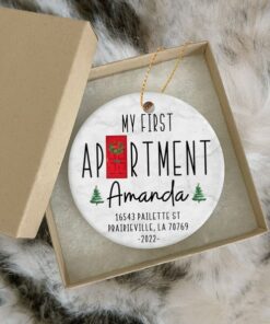 Custom My First Apartment Ceramic Ornament, Xmas In New Home Bauble Gift, Hanging Tree Ornament For Family, Christmas In New House 2022
