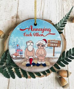 Custom Name I Want to Grow Old with You Ornament, Personalized Anniversary Present for Old Couple Husband & Wife, 2022 Xmas Gifts Ceramic Ornament Christmas Decor