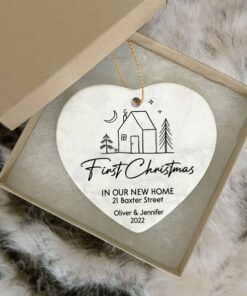 Custom New Home Ceramic Ornament, Personalized First Christmas In Our New Home, 2022 New House Ornament Gift For Women, Christmas Keepsake