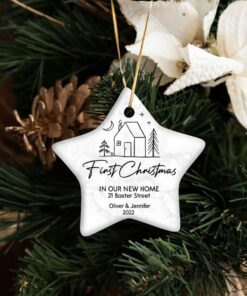 Custom New Home Ceramic Ornament, Personalized First Christmas In Our New Home, 2022 New House Ornament Gift For Women, Christmas Keepsake