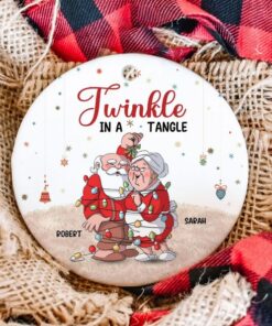 Custom Old Couple Twinkle In A Tangle Ceramic Ornament, 2022 Christmas Gift For Wife Husband, Parents Anniversary, Naughty Grandma Grandpa