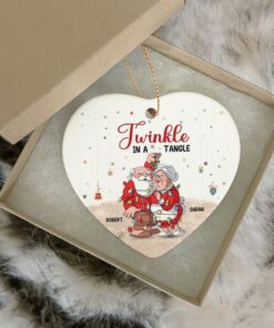 Custom Old Couple Twinkle In A Tangle Ceramic Ornament, 2022 Christmas Gift For Wife Husband, Parents Anniversary, Naughty Grandma Grandpa