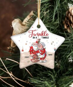 Custom Old Couple Twinkle In A Tangle Ceramic Ornament, 2022 Christmas Gift For Wife Husband, Parents Anniversary, Naughty Grandma Grandpa